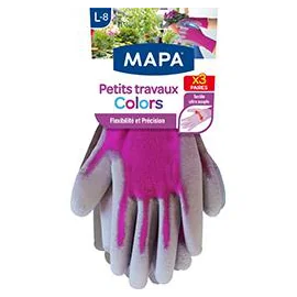 Gants de Jardinage Petits Travaux Taille L-8 Colors x3 Paires