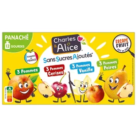 Compotes Panaché Pomme Cerise Vanille Poires Sans Sucres Ajoutés (12x90g)