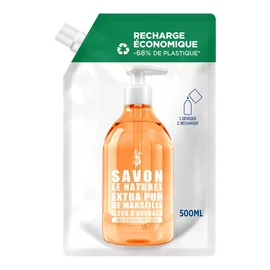 Savon Liquide Mains Extra Pur de Marseille Anti-bactérien Origine Naturelle Fleur D'Oranger Éco-recharge (500ml)