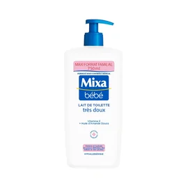 Lait de toilette bébé Nettoie et hydrate Corps et visage à la Vitamine E et à l'Huile d'Amande Douce Très Doux Hypoallergénique Maxi Format Familial (750ml)