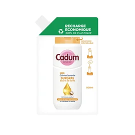 Crème Lavante Recharge Economique Surgras Beurre de Karité pour Peau Sèches à Très Sèches (500ml)