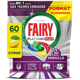 Capsules lave-vaisselle Tout en 1 Platinum Plus 30 Minutes Miracle Citron Anti-terne (x60)