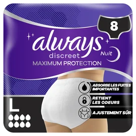 Culottes fuites urinaires Nuit Taille L Flux Très Abondant Anti-odeur (x8)