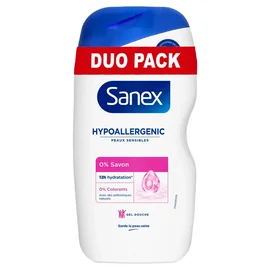 Gel douche Peaux Sensibles Hypoallergénique Sans Savon Sans Colorants 12h Hydratation (2x425ml)