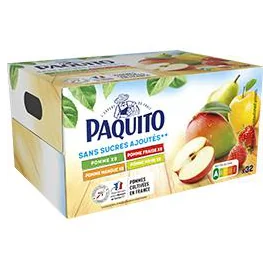 Spécialité de fruits Multivariées sans sucres ajoutés** (Pomme . Pomme Fraise . Pomme Poire. Pomme Mangue) **contient des sucre (90 g)