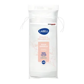 Ovales à démaquiller peaux sensibles 100% coton extrait d'aloe vera (x60)