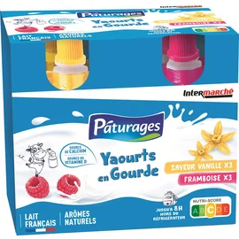 Yaourts en gourde saveur vanille et framboise aromatisés aux arômes naturels (90g)