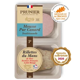 Mousse pur canard et rillettes du Mans de porc fermier label rouge (50g)